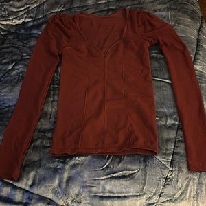 Intimately Free People long sleeve maroon blouse with sheer back